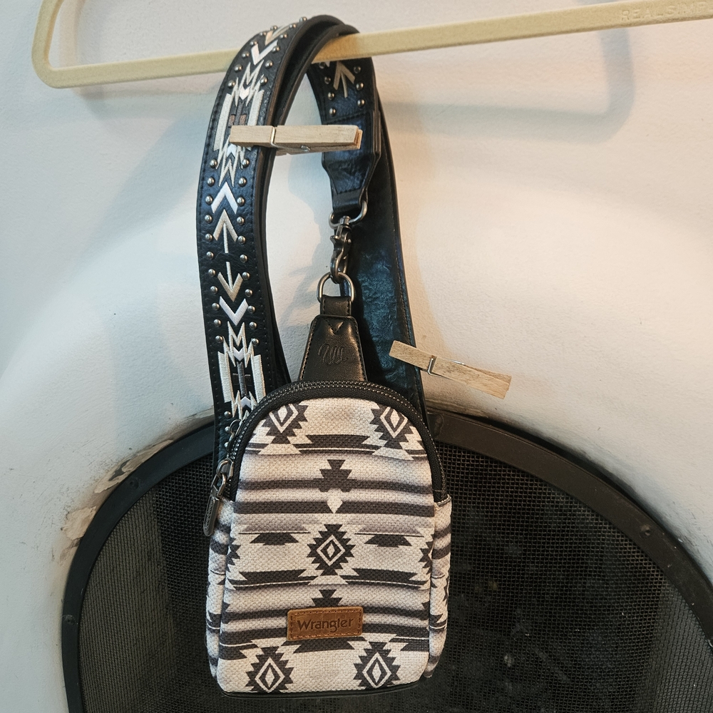 Wrangler Aztec Printed Black, Cream, & Tan Crossbody Bag
